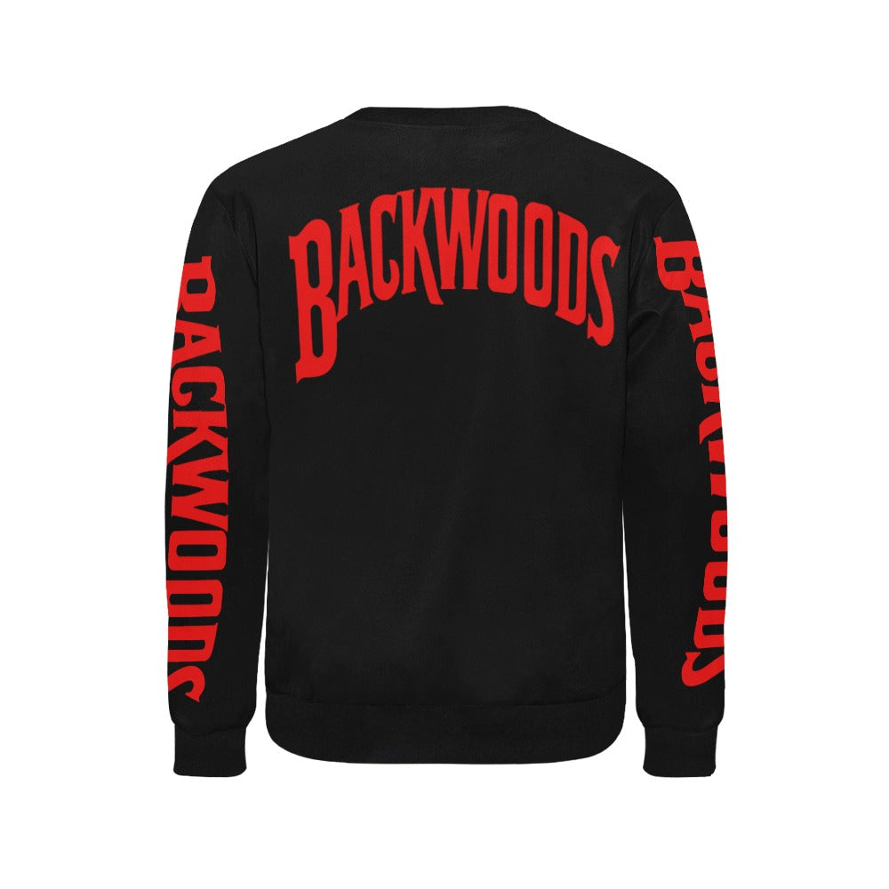 Black and Red backwood sweater Men's Rib Cuff Crew Neck Sweatshirt (Model H34)