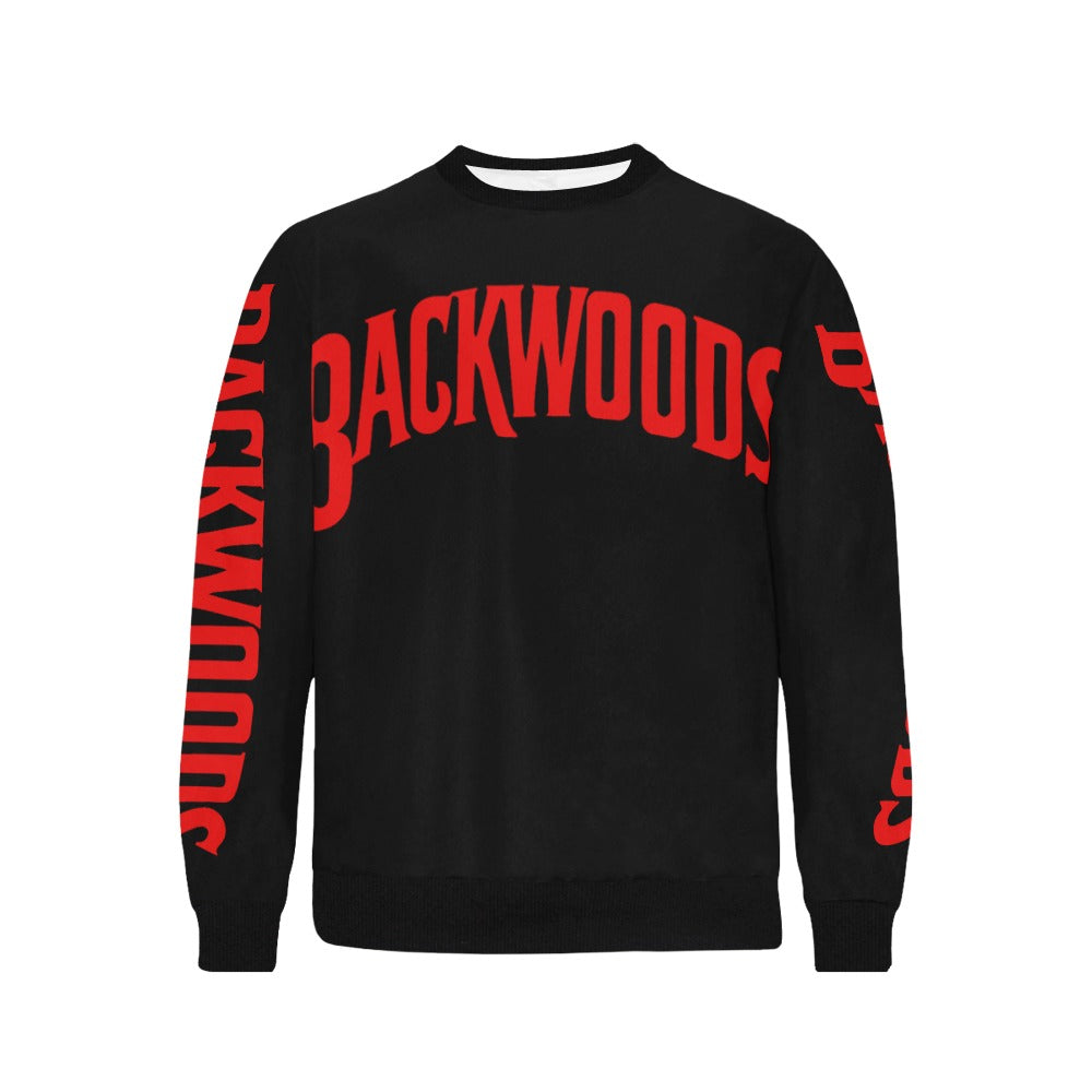 Black and Red backwood sweater Men's Rib Cuff Crew Neck Sweatshirt (Model H34)