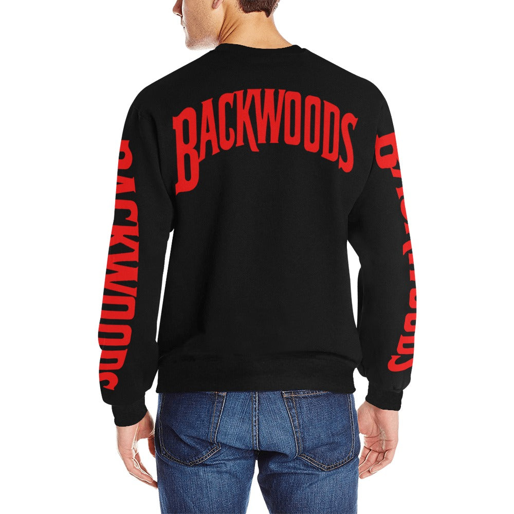 Black and Red backwood sweater Men's Rib Cuff Crew Neck Sweatshirt (Model H34)